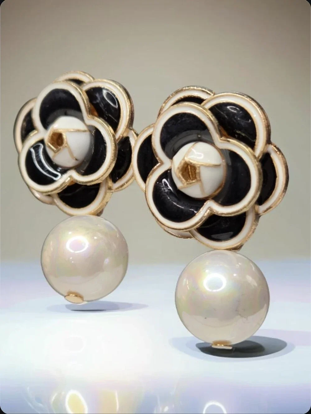 Luxury Ethereal Camellia Flower Pearl Dangle Earrings
